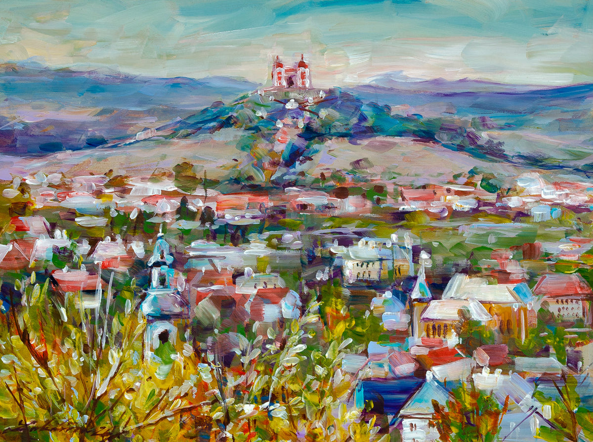 Zuzana Lukáčová - Banská Štiavnica - Pohľad na Kalváriu - akryl na plátne - obrazy - originálna maľba