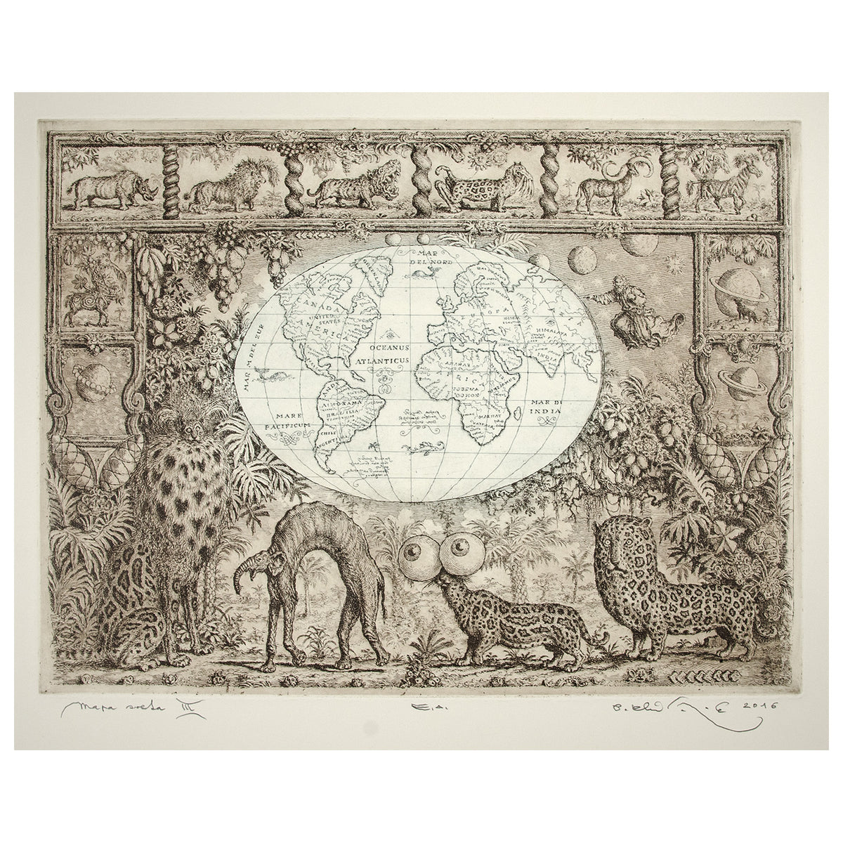 Peter Kľúčik - Mapa sveta - obrazy - grafika - lept