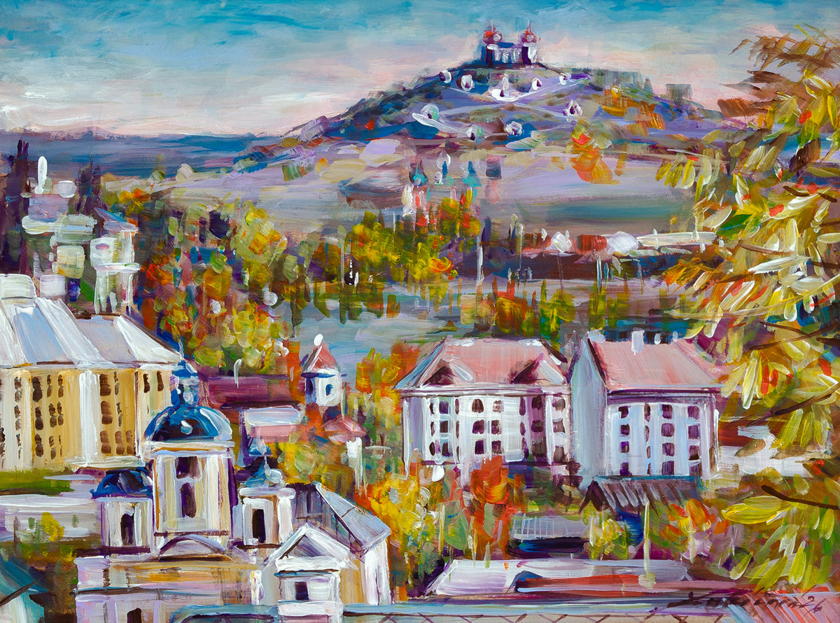 Zuzana Lukáčová - Banská Štiavnica - Pohľad na kalváriu - akryl na plátne - obrazy - originálna maľba