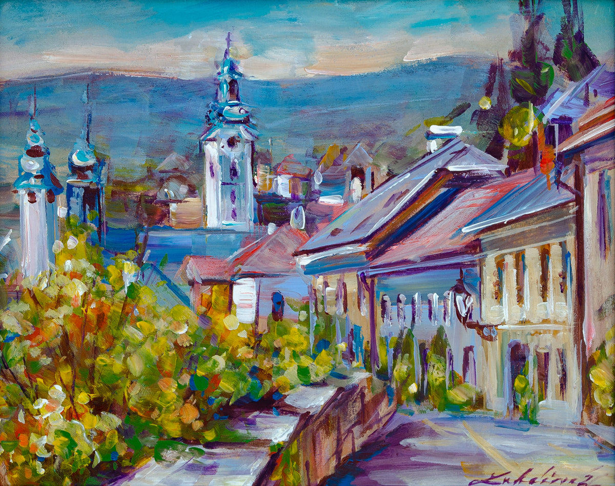 Banská Štiavnica - Ružová ulica - Zuzana Lukáčová - originálna maľba - obrazy