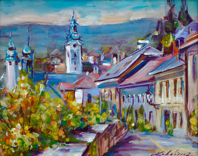Banská Štiavnica - Ružová ulica - Zuzana Lukáčová - originálna maľba - obrazy